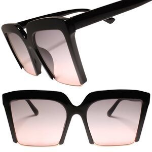 Oversized Womens Rimless Black Square Sunglasses
